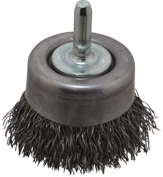 Osborn - 2" Diam, 1/4" Shank Diam, Steel Fill Cup Brush - 0.014 Wire Diam, 5/8" Trim Length, 10,500 Max RPM - Exact Industrial Supply