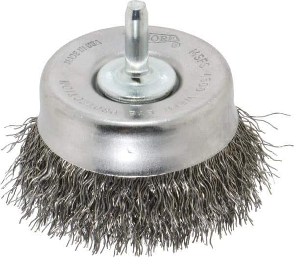 Osborn - 2-1/2" Diam, 1/4" Shank Diam, Steel Fill Cup Brush - 0.014 Wire Diam, 5/8" Trim Length, 4,500 Max RPM - Exact Industrial Supply