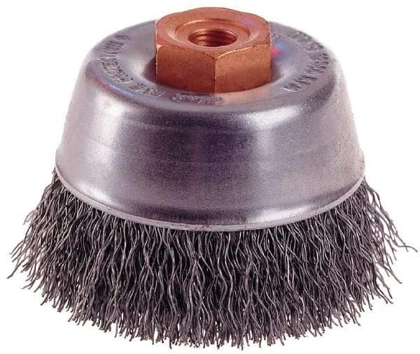 Osborn - 2-3/4" Diam, M14x2.00 Threaded Arbor, Steel Fill Cup Brush - 0.014 Wire Diam, 1" Trim Length, 14,000 Max RPM - Exact Industrial Supply