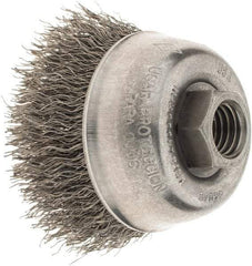 Osborn - 2-3/4" Diam, 5/8-11 Threaded Arbor, Steel Fill Cup Brush - 0.014 Wire Diam, 1" Trim Length, 14,000 Max RPM - Exact Industrial Supply