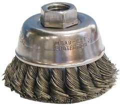 Anderson - 4" Diam, 5/8-11 Threaded Arbor, Steel Fill Cup Brush - 0.025 Wire Diam, 1-1/4" Trim Length, 9,000 Max RPM - Exact Industrial Supply