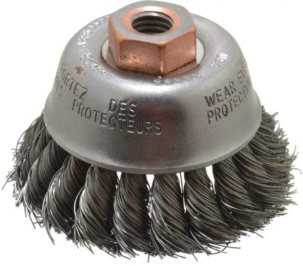 Osborn - 2-3/4" Diam, 1/2-13 Threaded Arbor, Steel Fill Cup Brush - 0.014 Wire Diam, 14,000 Max RPM - Exact Industrial Supply