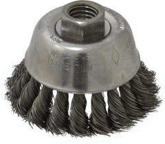 Osborn - 2-3/4" Diam, 5/8-11 Threaded Arbor, Steel Fill Cup Brush - 0.014 Wire Diam, 14,000 Max RPM - Exact Industrial Supply