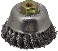 Osborn - 2-3/4" Diam, M10x1.25 Threaded Arbor, Steel Fill Cup Brush - 0.02 Wire Diam, 14,000 Max RPM - Exact Industrial Supply