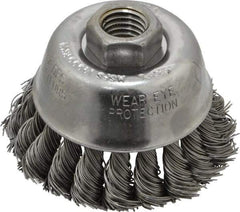 Osborn - 2-3/4" Diam, 5/8-11 Threaded Arbor, Steel Fill Cup Brush - 0.02 Wire Diam, 14,000 Max RPM - Exact Industrial Supply