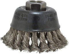 Osborn - 2-3/4" Diam, 5/8-11 Threaded Arbor, Stainless Steel Fill Cup Brush - 0.014 Wire Diam, 14,000 Max RPM - Exact Industrial Supply