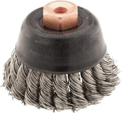 Osborn - 2-3/4" Diam, 3/8-24 Threaded Arbor, Stainless Steel Fill Cup Brush - 0.02 Wire Diam, 14,000 Max RPM - Exact Industrial Supply