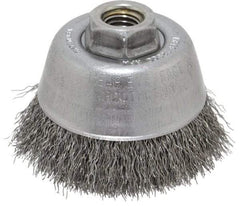 Osborn - 3-1/2" Diam, 5/8-11 Threaded Arbor, Steel Fill Cup Brush - 0.014 Wire Diam, 7/8" Trim Length, 14,000 Max RPM - Exact Industrial Supply