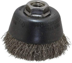 Osborn - 3-1/2" Diam, 5/8-11 Threaded Arbor, Stainless Steel Fill Cup Brush - 0.014 Wire Diam, 7/8" Trim Length, 14,000 Max RPM - Exact Industrial Supply