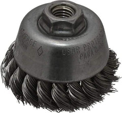 Osborn - 3-1/2" Diam, 5/8-11 Threaded Arbor, Steel Fill Cup Brush - 0.02 Wire Diam, 7/8" Trim Length, 14,000 Max RPM - Exact Industrial Supply