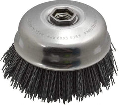 Osborn - 4" Diam, 5/8-11 Threaded Arbor Straight Wire Nylon Cup Brush - Medium Grade, 1-1/2" Trim Length, 6,000 Max RPM - Exact Industrial Supply