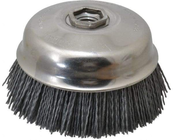 Osborn - 4" Diam, 5/8-11 Threaded Arbor Straight Wire Silicon Carbide Cup Brush - Fine Grade, 1-1/2" Trim Length, 6,000 Max RPM - Exact Industrial Supply