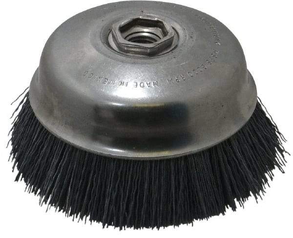 Osborn - 4" Diam, 5/8-11 Threaded Arbor Straight Wire Silicon Carbide Cup Brush - Extra Fine Grade, 1-1/2" Trim Length, 6,000 Max RPM - Exact Industrial Supply