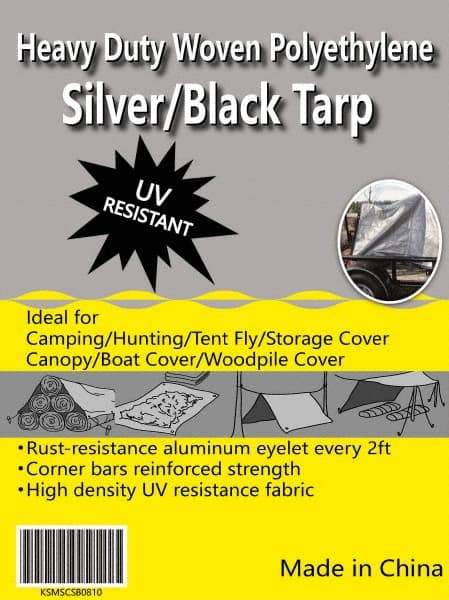 Value Collection - 60' Long x 40' Wide Polyethylene Tarp & Dust Cover - Black & Silver, Grommet, 11 to 12 mil Thickness - Exact Industrial Supply