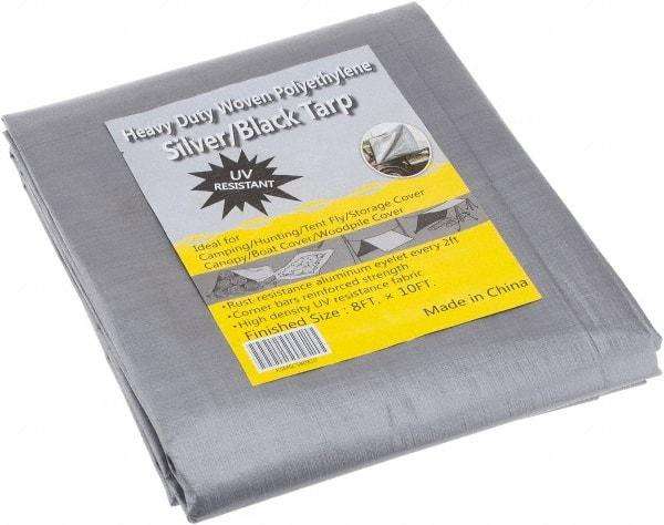 Value Collection - 10' Long x 8' Wide Polyethylene Tarp & Dust Cover - Black & Silver, Grommet, 11 to 12 mil Thickness - Exact Industrial Supply