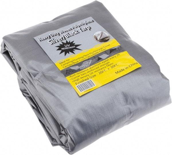 Value Collection - 30' Long x 20' Wide Polyethylene Tarp & Dust Cover - Black & Silver, Grommet, 11 to 12 mil Thickness - Exact Industrial Supply