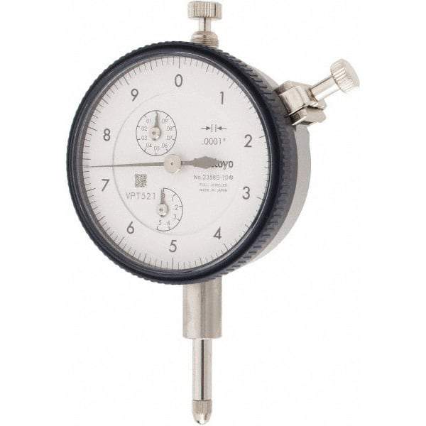 Mitutoyo - 1/2" Range, 0-10 Dial Reading, 0.0001" Graduation Dial Drop Indicator - 2-9/32" Dial, 0.01" Range per Revolution, 0.0008" Accuracy, Revolution Counter - Exact Industrial Supply