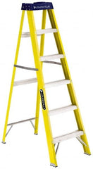 Louisville - 7 Steps, 8' High, Type I Rating, Fiberglass Step Ladder - Exact Industrial Supply