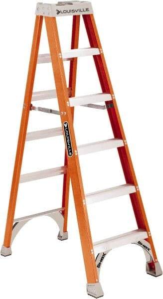 Louisville - 4 Steps, 5' High, Type IA Rating, Fiberglass Step Ladder - 300 Lb Capacity, 21-1/16" Base Width - Exact Industrial Supply