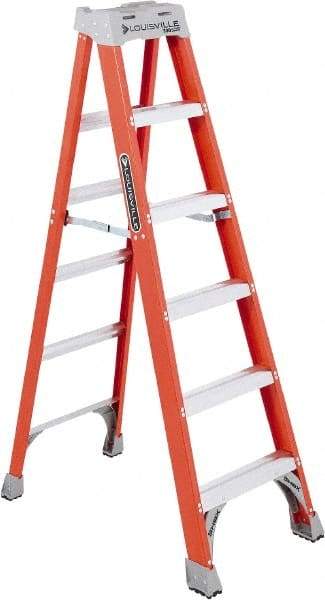 Louisville - 5 Steps, 6' High, Type IA Rating, Fiberglass Step Ladder - 300 Lb Capacity, 22-9/16" Base Width - Exact Industrial Supply