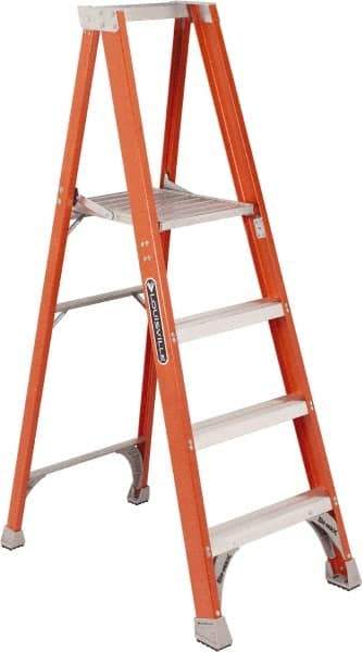 Louisville - 6 Steps, 6' High, Type IA Rating, Fiberglass Platform Ladder - 300 Lb Capacity, 28-1/8" Base Width - Exact Industrial Supply