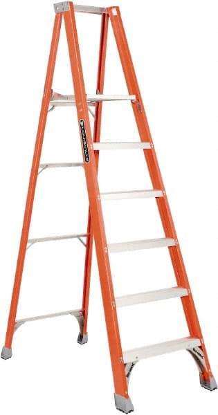 Louisville - 4 Steps, 4' High, Type IA Rating, Fiberglass Platform Ladder - 300 Lb Capacity, 25-1/8" Base Width - Exact Industrial Supply