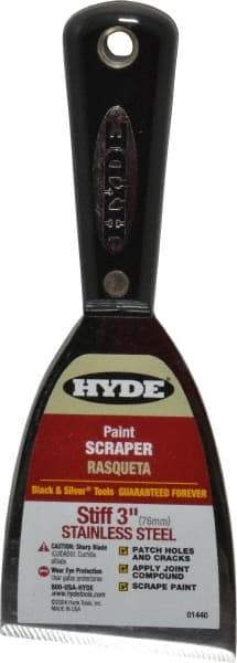 Hyde Tools - Stiff Stainless Steel 1-Edge Scraper - 3" Blade Width, Nylon Handle - Exact Industrial Supply