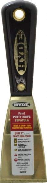 Hyde Tools - 2" Wide Brass Putty Knife - Stiff, Nylon Handle, 7-3/4" OAL - Exact Industrial Supply
