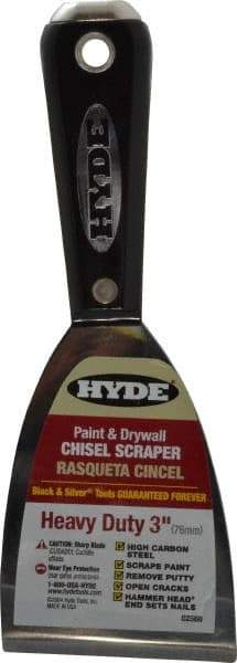 Hyde Tools - 3" Wide Carbon Steel Putty Knife - Stiff, Nylon/Hammerhead Handle - Exact Industrial Supply