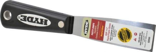 Hyde Tools - 1-1/4" Wide Steel Putty Knife - Stiff, Nylon Handle, 7-1/2" OAL - Exact Industrial Supply