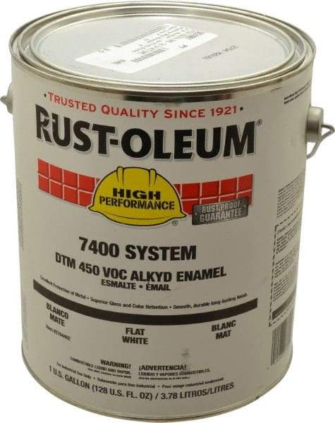 Rust-Oleum - 1 Gal White Flat Finish Industrial Enamel Paint - Interior/Exterior, Direct to Metal, <450 gL VOC Compliance - Exact Industrial Supply