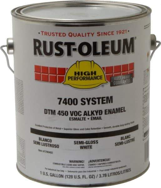 Rust-Oleum - 1 Gal White Semi Gloss Finish Industrial Enamel Paint - Interior/Exterior, Direct to Metal, <450 gL VOC Compliance - Exact Industrial Supply