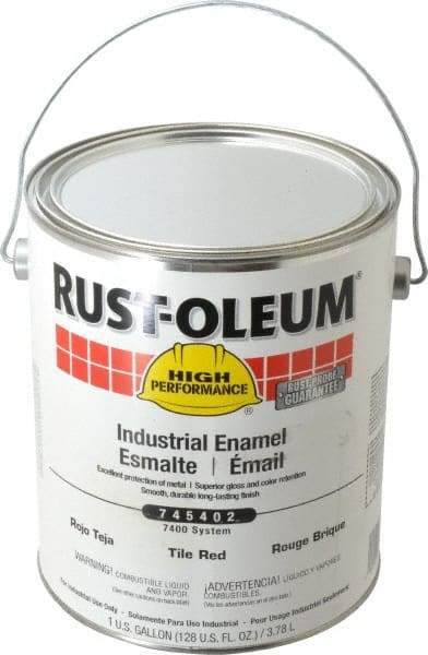 Rust-Oleum - 1 Gal Tile Red Gloss Finish Industrial Enamel Paint - Interior/Exterior, Direct to Metal, <450 gL VOC Compliance - Exact Industrial Supply