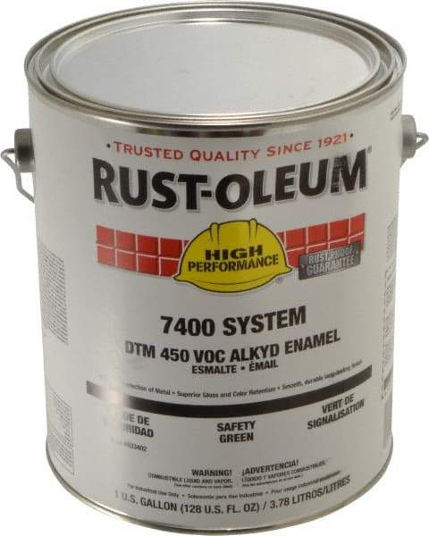 Rust-Oleum - 1 Gal Safety Green Gloss Finish Industrial Enamel Paint - Interior/Exterior, Direct to Metal, <450 gL VOC Compliance - Exact Industrial Supply