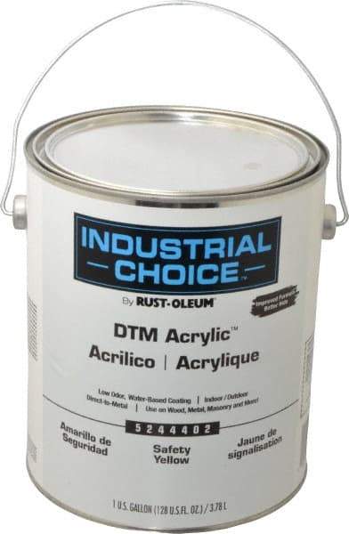 Rust-Oleum - 1 Gal Safety Yellow High Gloss Finish Acrylic Enamel Paint - Interior/Exterior, Direct to Metal, <250 gL VOC Compliance - Exact Industrial Supply