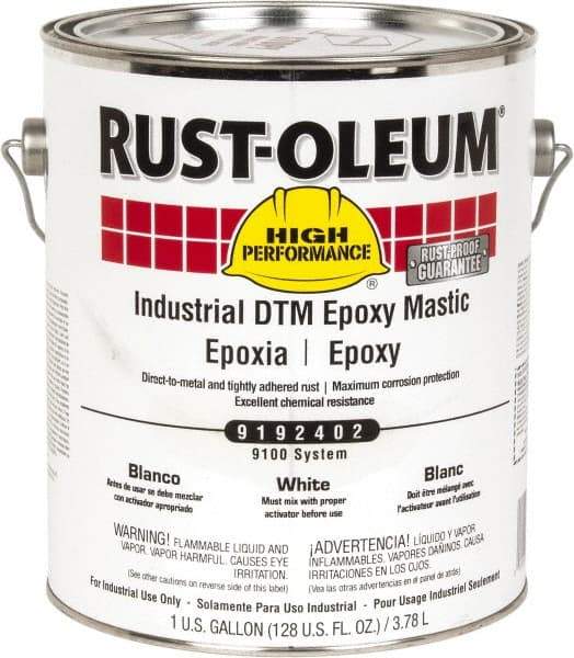 Rust-Oleum - 1 Gal Gloss White Epoxy Mastic - 100 to 225 Sq Ft/Gal Coverage, <340 g/L VOC Content, Direct to Metal - Exact Industrial Supply