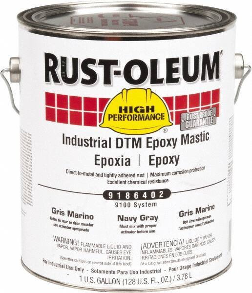 Rust-Oleum - 1 Gal Gloss Navy Gray Epoxy Mastic - 100 to 225 Sq Ft/Gal Coverage, <340 g/L VOC Content, Direct to Metal - Exact Industrial Supply