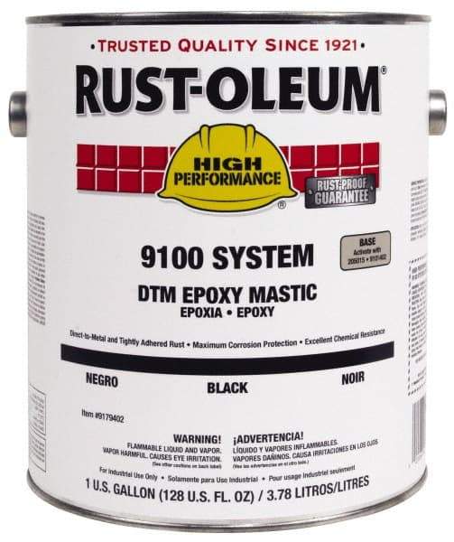 Rust-Oleum - 1 Gal Gloss Black Epoxy Mastic - 100 to 225 Sq Ft/Gal Coverage, <340 g/L VOC Content, Direct to Metal - Exact Industrial Supply