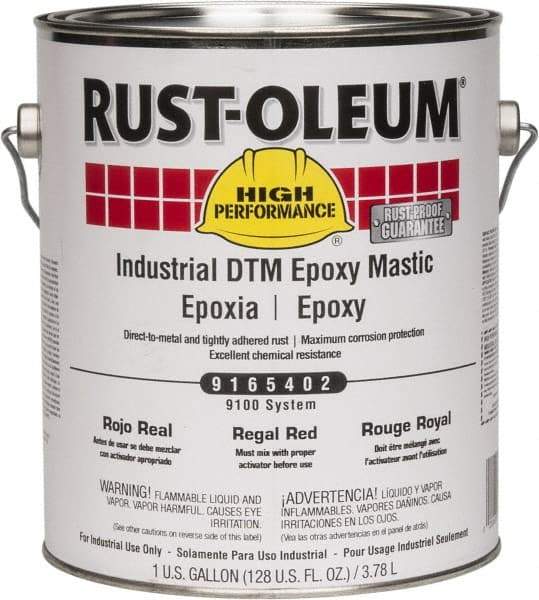 Rust-Oleum - 1 Gal Gloss Regal Red Epoxy Mastic - 100 to 225 Sq Ft/Gal Coverage, <340 g/L VOC Content, Direct to Metal - Exact Industrial Supply