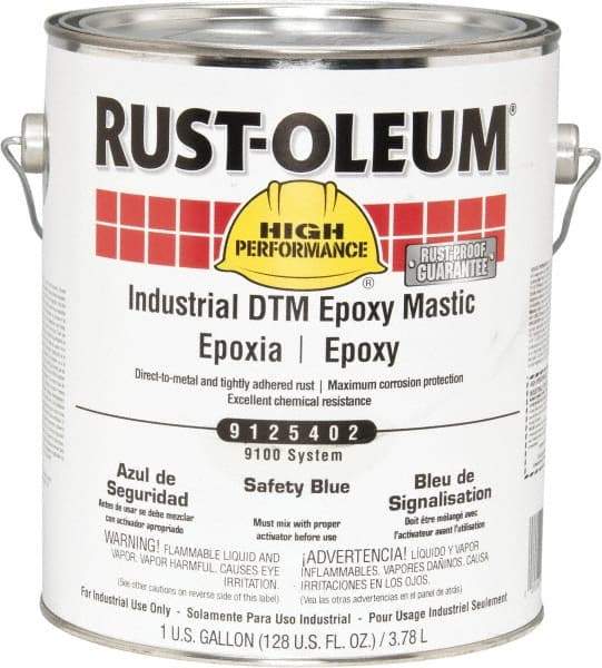 Rust-Oleum - 1 Gal Gloss Safety Blue Epoxy Mastic - 100 to 225 Sq Ft/Gal Coverage, <340 g/L VOC Content, Direct to Metal - Exact Industrial Supply