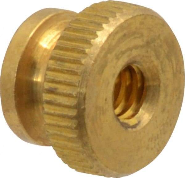 Electro Hardware - #10-24 UNC Thread, Uncoated, Grade B-633 Brass Round Knurled Thumb Nut - 11/32" Overall Height, 1/2" Head Diam - Exact Industrial Supply