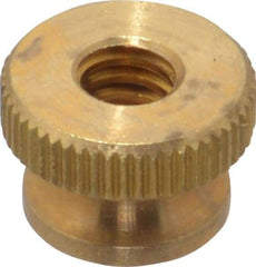 Electro Hardware - 1/4-20" UNC Thread, Uncoated, Grade B-633 Brass Round Knurled Thumb Nut - 3/8" Overall Height, 9/16" Head Diam - Exact Industrial Supply