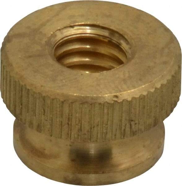 Electro Hardware - 5/16-18" UNC Thread, Uncoated, Grade B-633 Brass Round Knurled Thumb Nut - 13/32" Overall Height, 5/8" Head Diam - Exact Industrial Supply