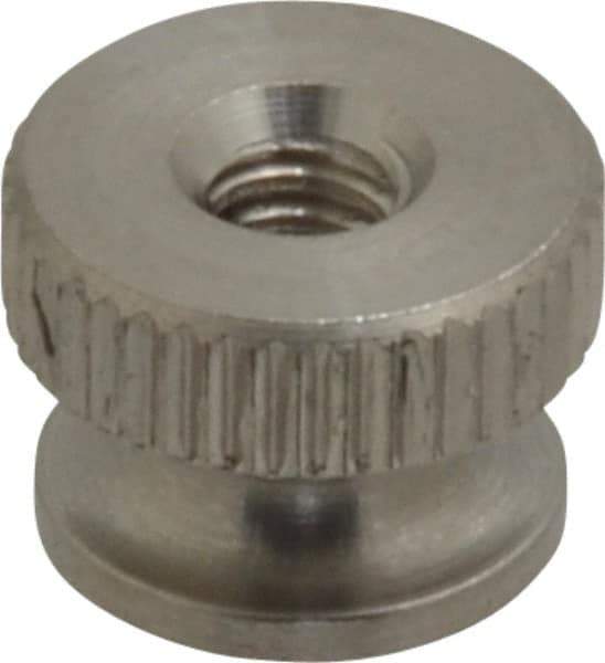 Electro Hardware - #6-32 UNC Thread, Uncoated, Grade 302, 303 Stainless Steel Round Knurled Thumb Nut - 9/32" Overall Height, 3/8" Head Diam - Exact Industrial Supply