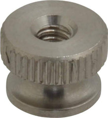 Electro Hardware - #6-32 UNC Thread, Uncoated, Grade 302, 303 Stainless Steel Round Knurled Thumb Nut - 9/32" Overall Height, 3/8" Head Diam - Exact Industrial Supply