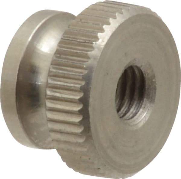 Electro Hardware - #10-32 UNF Thread, Uncoated, Grade 302, 303 Stainless Steel Round Knurled Thumb Nut - 11/32" Overall Height, 1/2" Head Diam - Exact Industrial Supply