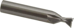 Made in USA - 3/8" Diam x 3/16" Width of Cut, 60° Included Angle, Carbide-Tipped Dovetail Cutter - 3/8" Shank Diam, 2-1/8" Overall Length, 0.0050-0.0100" Corner Radius, Weldon Flat, Uncoated - Exact Industrial Supply