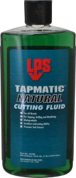 LPS - Tapmatic Natural, 16 oz Bottle Cutting & Tapping Fluid - Straight Oil, For Boring, Broaching, Drilling, Engraving, Facing, Milling, Reaming, Sawing, Tapping, Threading, Turning - Exact Industrial Supply