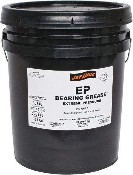 Jet-Lube - 35 Lb Pail Extreme Pressure Grease - Purple, Extreme Pressure, 325°F Max Temp, NLGIG 2, - Exact Industrial Supply