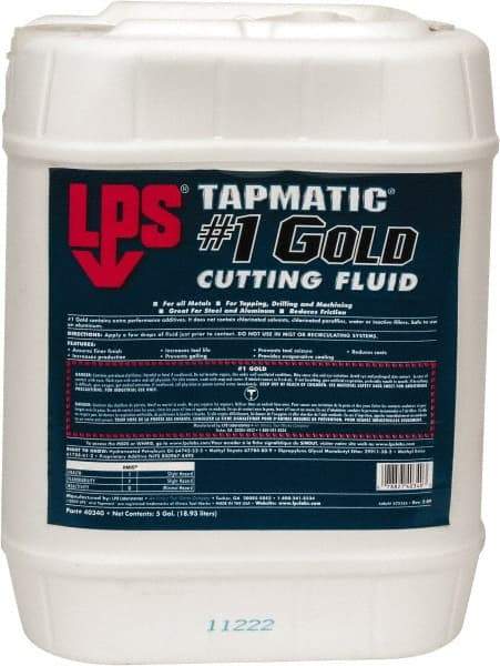 LPS - Tapmatic #1 Gold, 5 Gal Pail Cutting & Tapping Fluid - Straight Oil, For Boring, Broaching, Drilling, Engraving, Facing, Milling, Reaming, Sawing, Tapping, Threading, Turning - Exact Industrial Supply